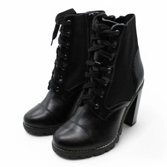 BCBGENERATION Womens Black Stretch Cushioned Lug Sole Lace up Booties - Picture 5 of 9